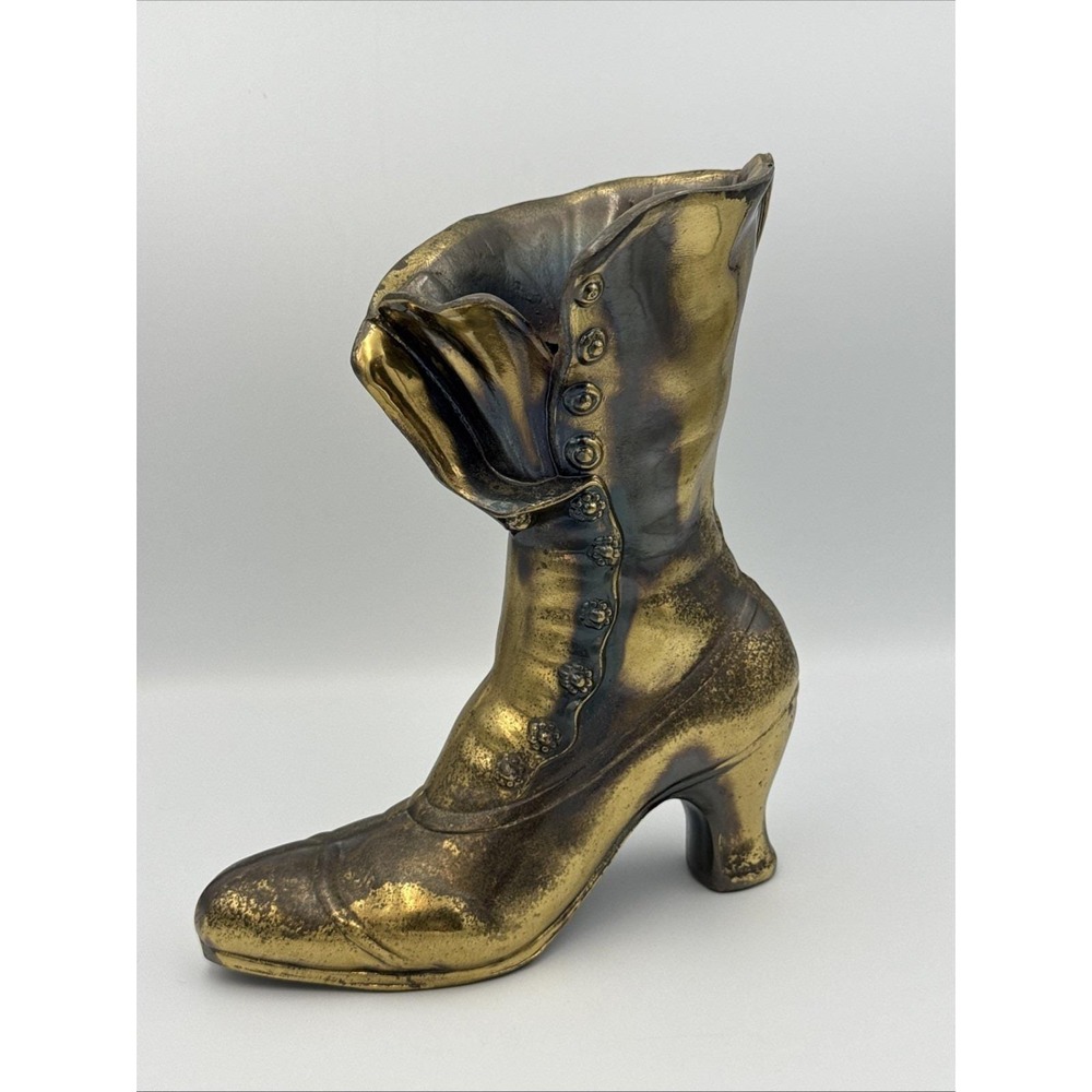 Vintage MCM Large Polished Victorian Gilded Brass Boot Door Stop or Vase Heavy